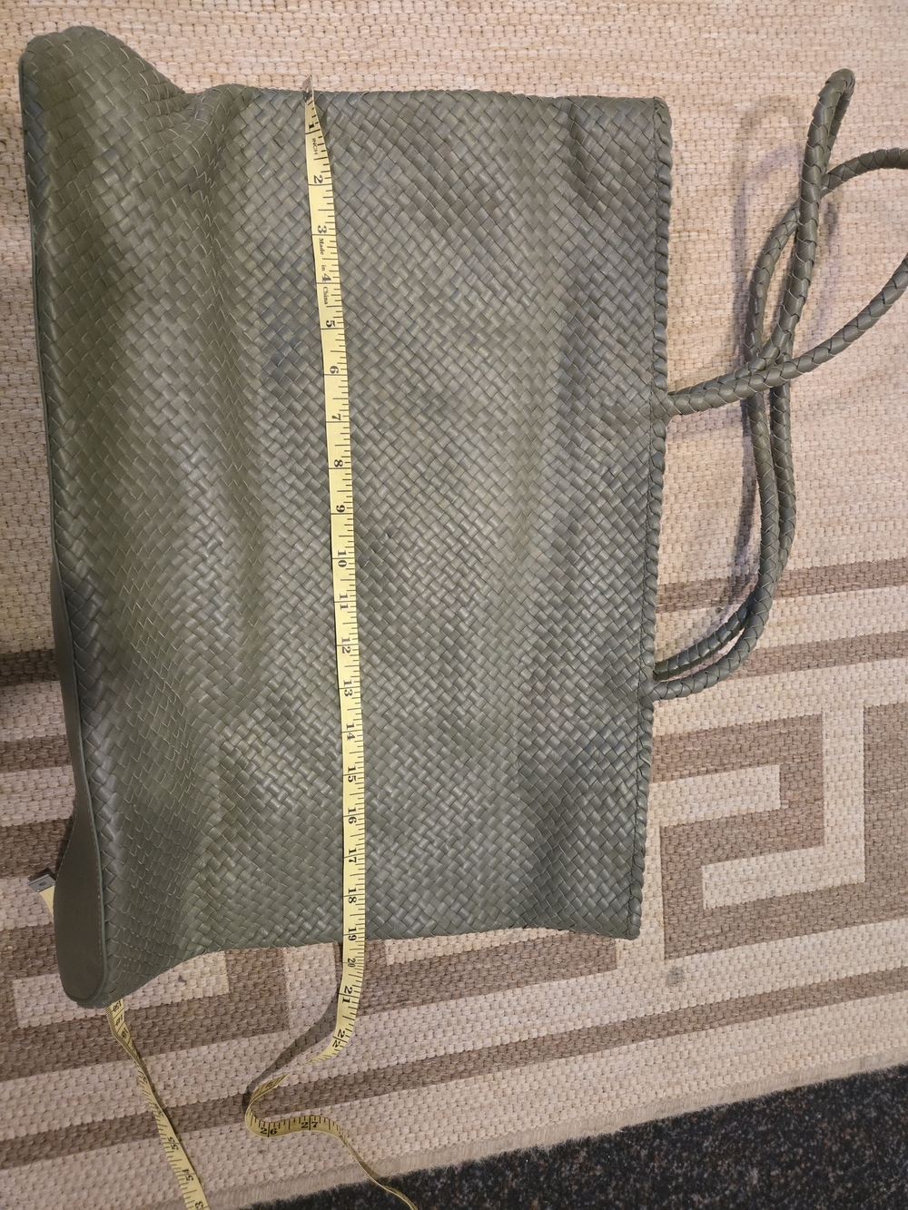 QUINCE Woven Olive Green Leather Tote Bag - Picture 8 of 10